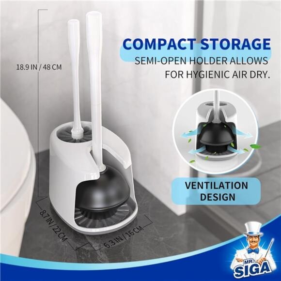 Toilet Plunger and Bowl Brush Set Heavy Duty Bathroom Cleaning Tool White - Picture 4 of 7